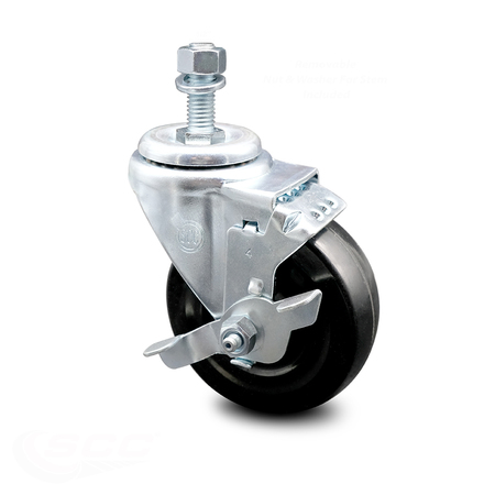 SERVICE CASTER 4 Inch Hard Rubber Wheel Swivel ½ Inch Threaded Stem Caster with Brake SCC SCC-TS20S414-HRS-TLB-121315